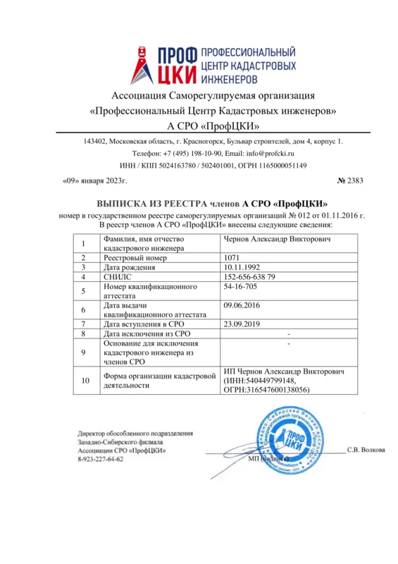 Выписка из реестра СРО «ПрофЦКИ» — Чернов А.В.